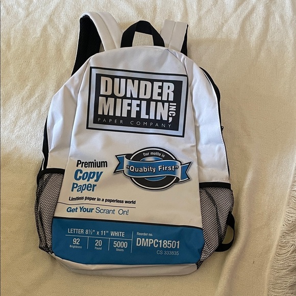 Dunder Mifflin-White and Blue Backpack - Picture 1 of 3